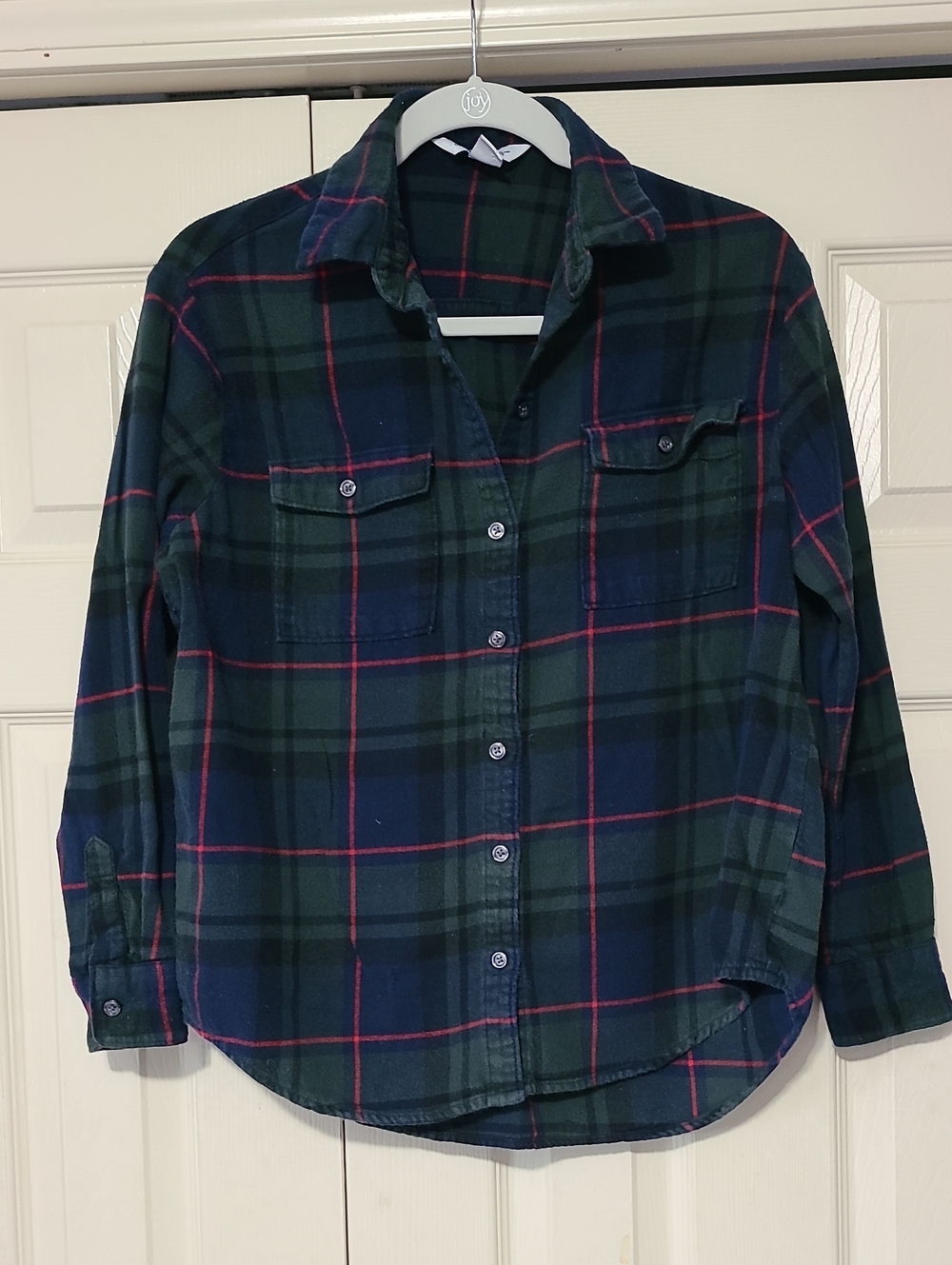 ON Women's Boyfriend Flannel Plaid Button-Up Shirt - Green & Navy